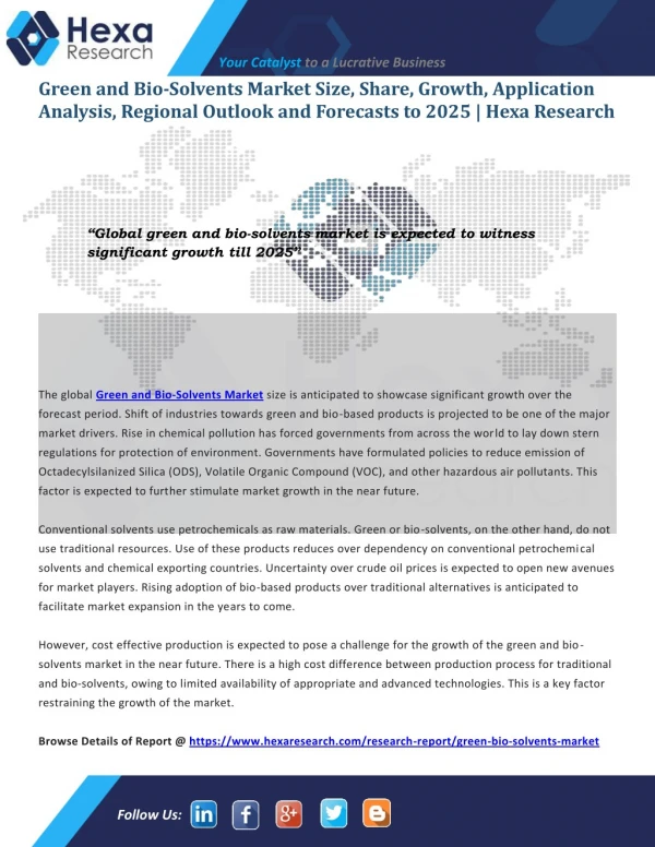 Global Green and Bio-Solvents Market is Projected to Witness Substantial Growth by 2025