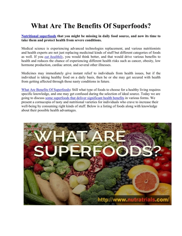 What Are Benefits Of Superfoods