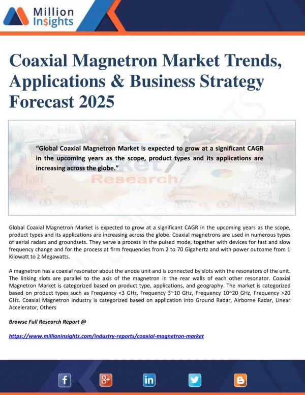 Coaxial Magnetron Market Trends, Applications & Business Strategy Forecast 2025