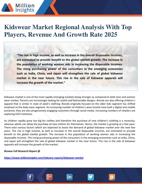 Kidswear Market Regional Analysis With Top Players, Revenue And Growth Rate 2025