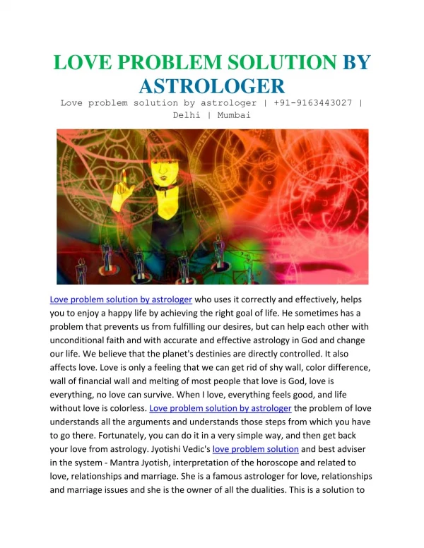 Love problem solution by astrologer | 91-9163443027 | Delhi | Mumbai