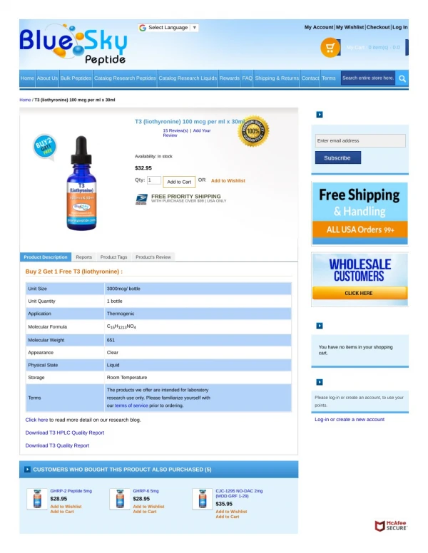 Buy T3 (liothyronine) 100 mcg/ml