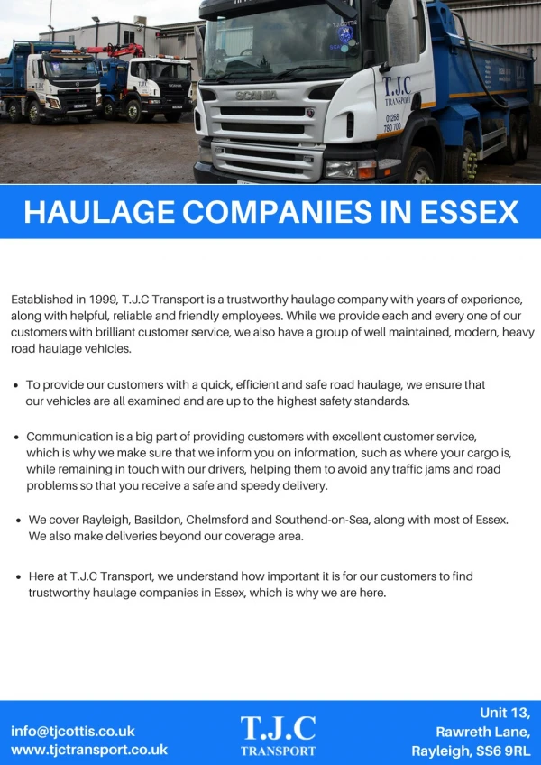 Haulage companies in Essex - TJC Transport