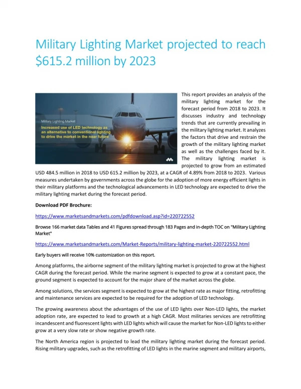Military Lighting Market projected to reach $615.2 million by 2023