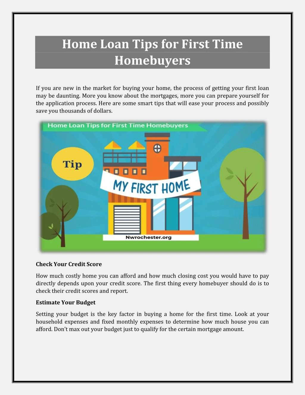home loan tips for first time homebuyers