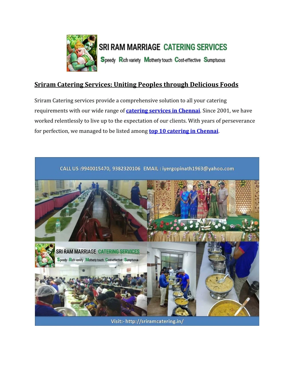 sriram catering services uniting peoples through