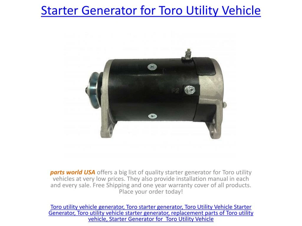 starter generator for toro utility vehicle