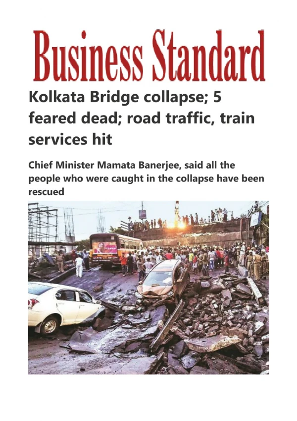 Kolkata Bridge collapse; 5 feared dead; road traffic, train services hit