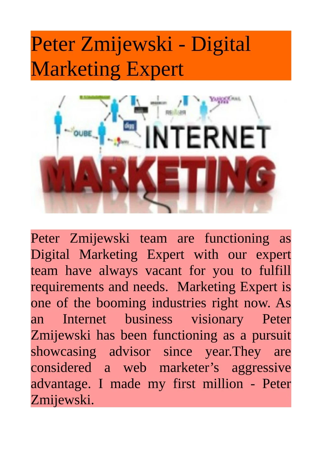 peter zmijewski digital marketing expert