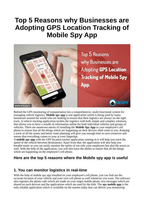 Top 5 Reasons why Businesses are Adopting GPS Location Tracking of Mobile Spy App