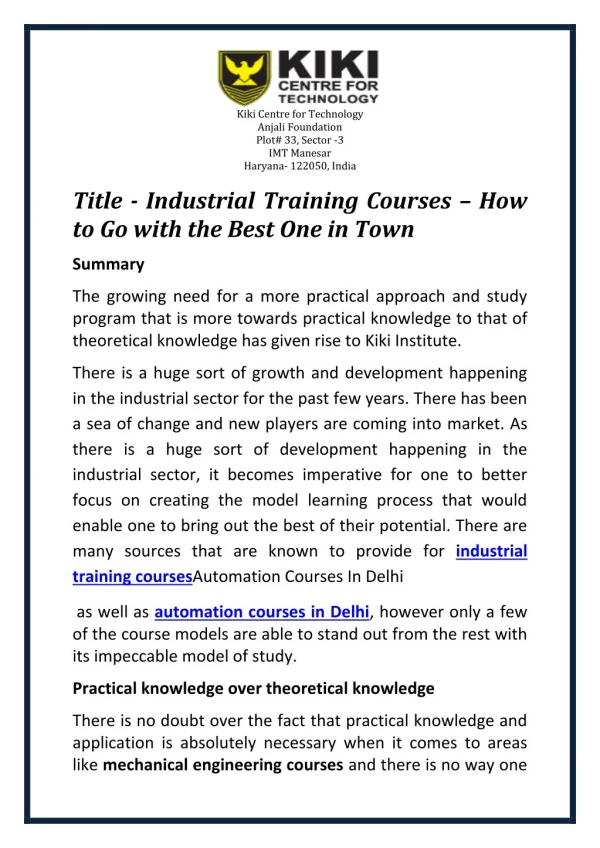 Industrial Training Courses – How to Go with the Best One in Town