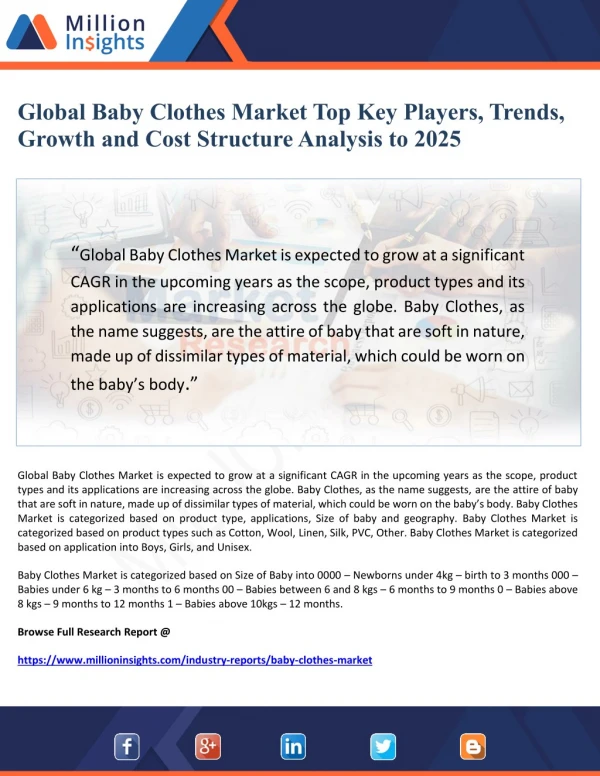 Global Baby Clothes Market Top Key Players, Trends, Growth and Cost Structure Analysis to 2025