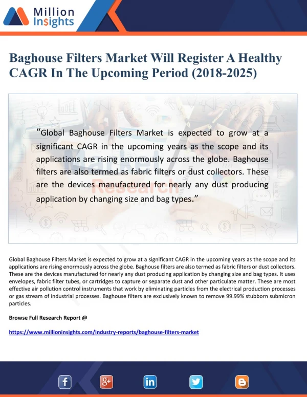 Baghouse Filters Market Will Register A Healthy CAGR In The Upcoming Period 2018-2025