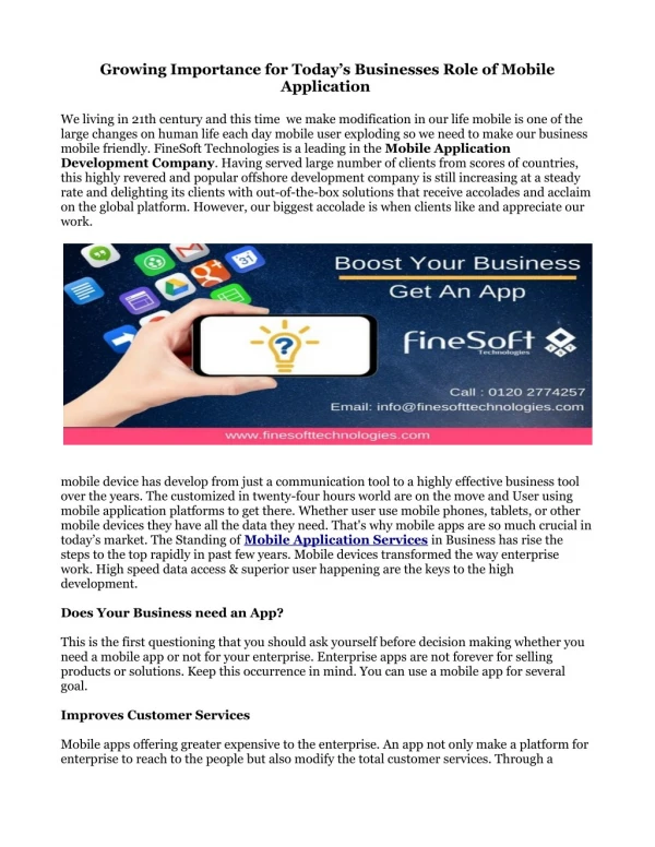 Growing Importance for Today’s Businesses Role of Mobile Application