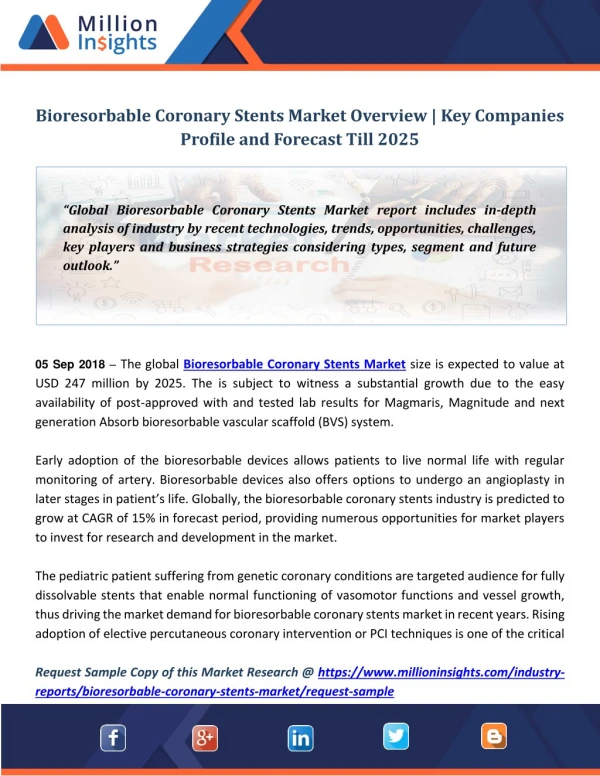 Bioresorbable Coronary Stents Market Overview | Key Companies Profile and Forecast Till 2025