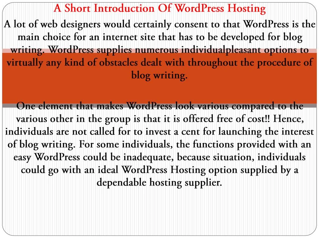 a short introduction of wordpress hosting