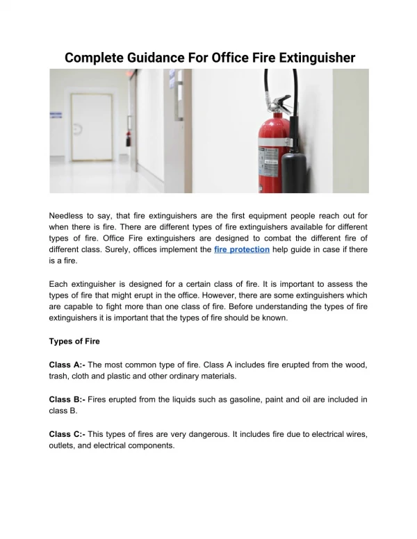 A Brief Explanation On Office Fire Extinguishers