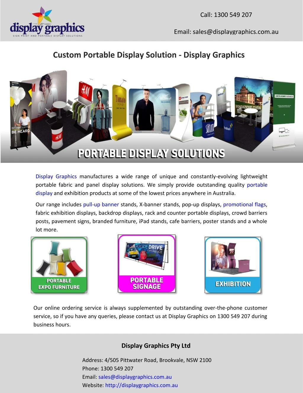 call 1300 549 207 email sales@displaygraphics