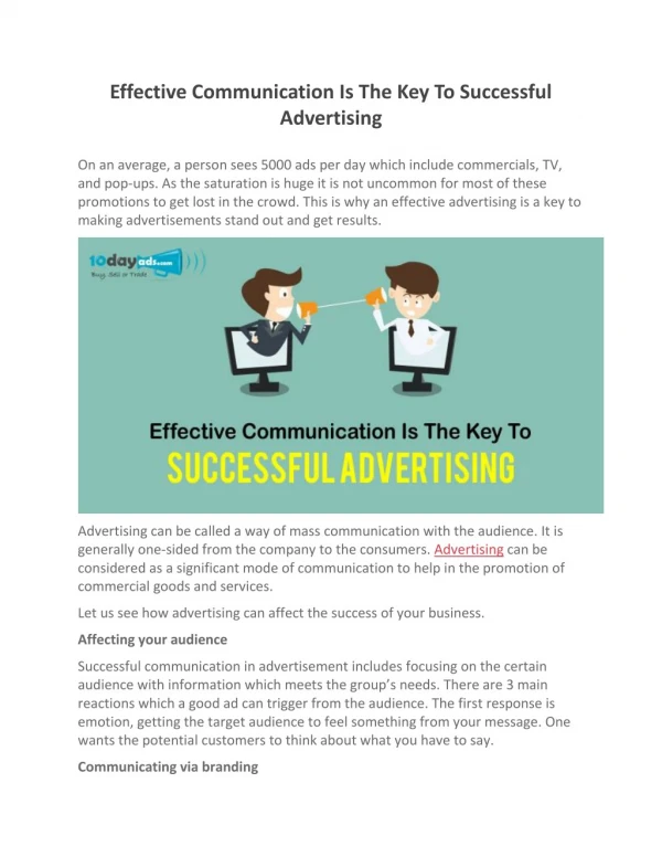 Effective Communication Is The Key To Successful Advertising