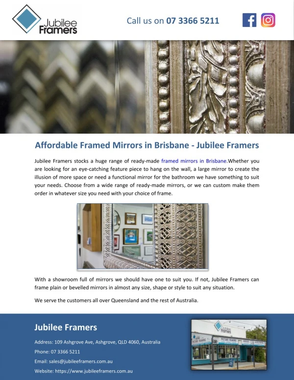 Affordable Framed Mirrors in Brisbane - Jubilee Framers