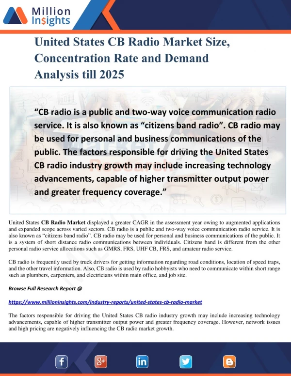 United States CB Radio Market Size, Concentration Rate and Demand Analysis till 2025