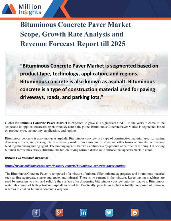 Bituminous Concrete Paver Market Scope, Growth Rate Analysis and Revenue Forecast Report till 2025