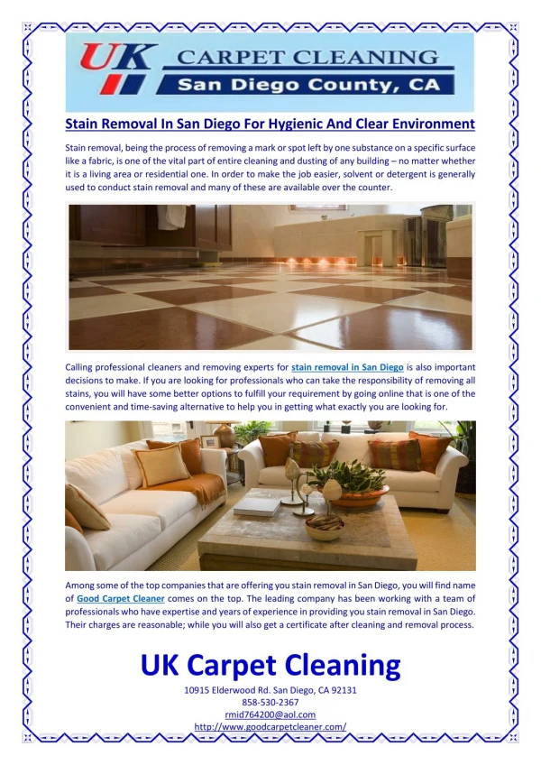 Stain Removal In San Diego For Hygienic And Clear Environment