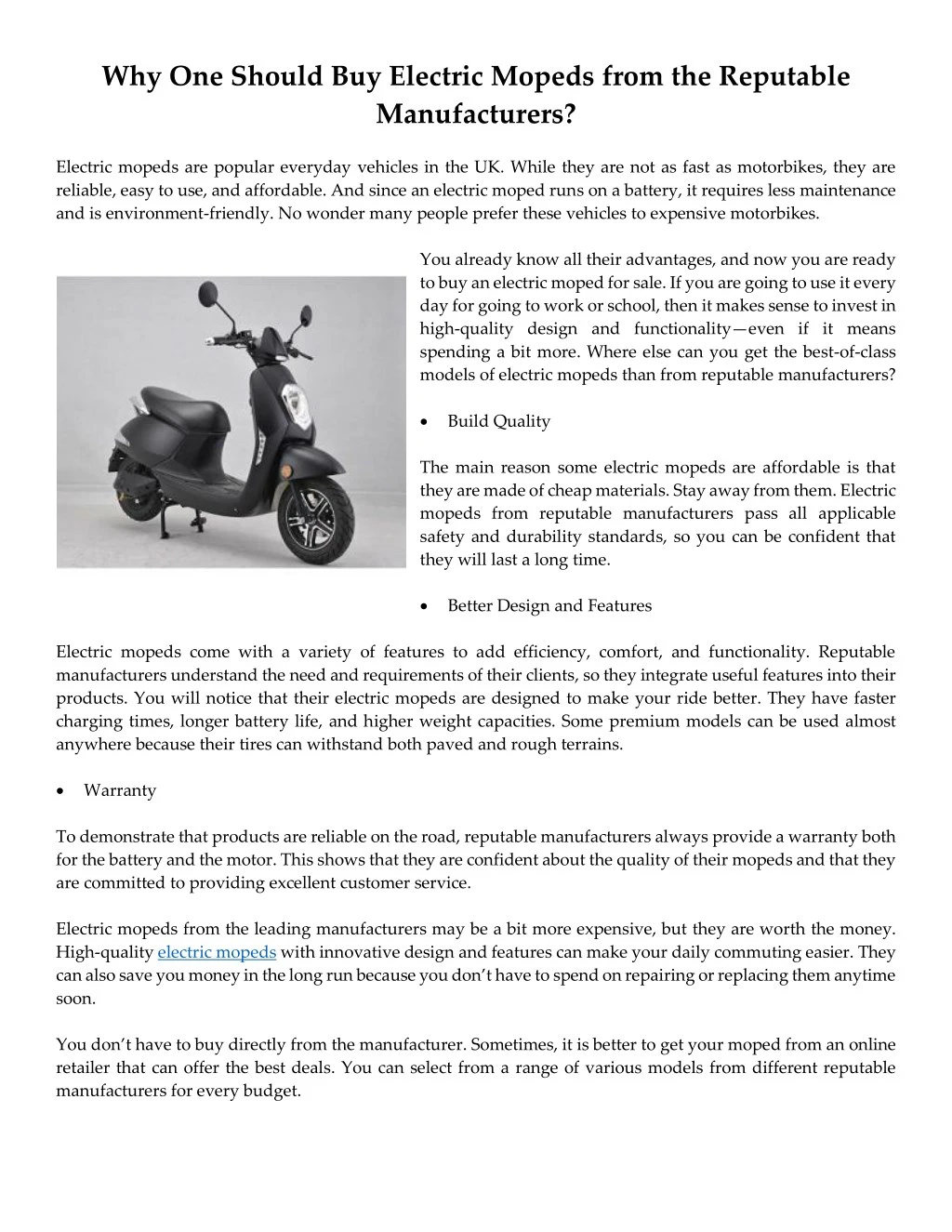 why one should buy electric mopeds from