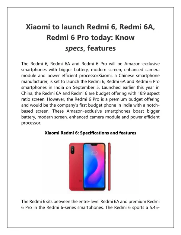 Xiaomi to Launch Redmi 6 Redmi 6A Redmi 6 Pro Today Know Specs, Features