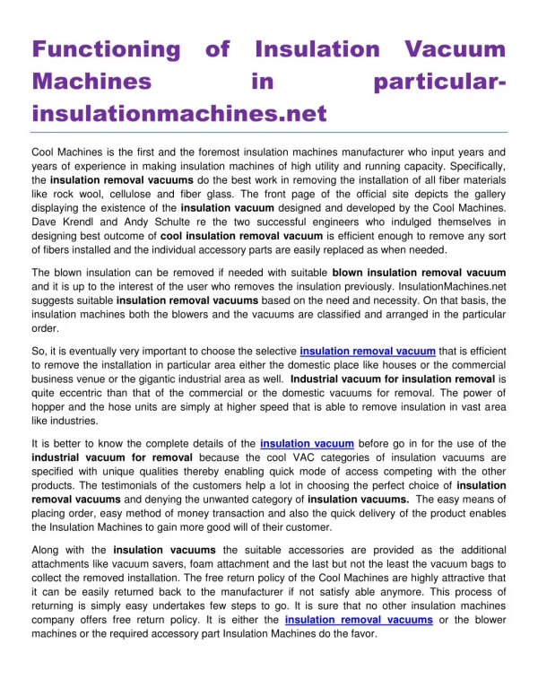 Functioning of Insulation Vacuum Machines in particular insulationmachines.net