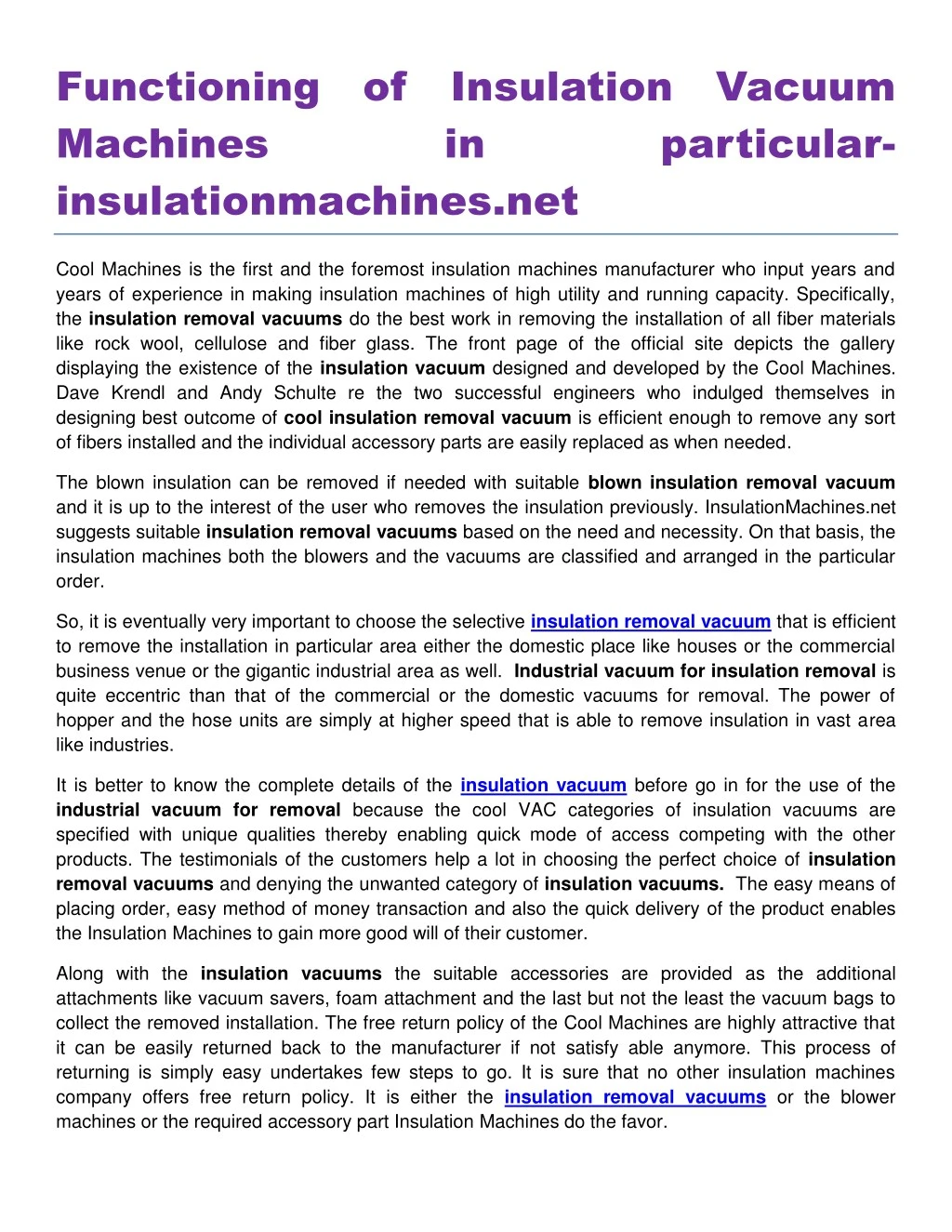 functioning of insulation vacuum machines