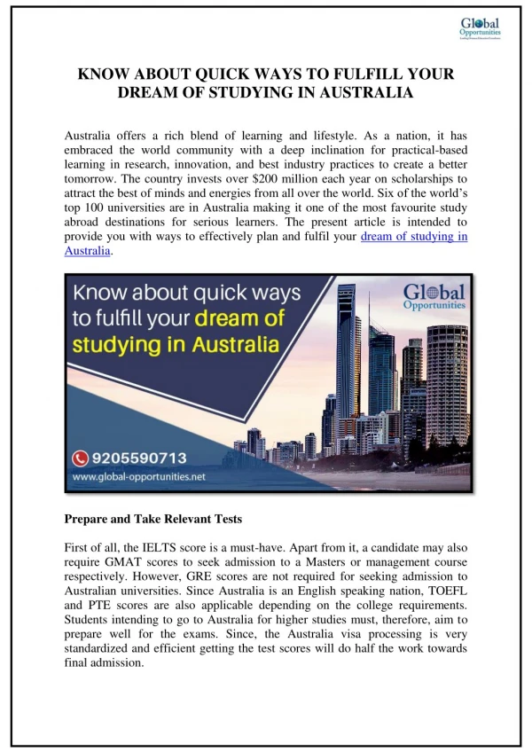 YOUR DREAM OF STUDYING IN AUSTRALIA