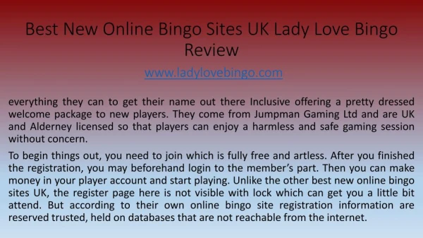 Best New Online Bingo Sites UK Lady Love Bingo Review