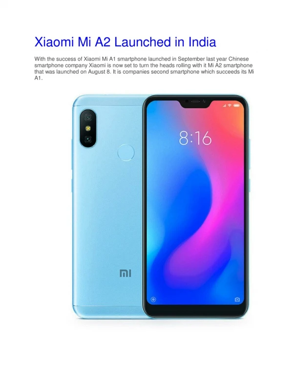 Xiaomi Mi A2 Launched in India