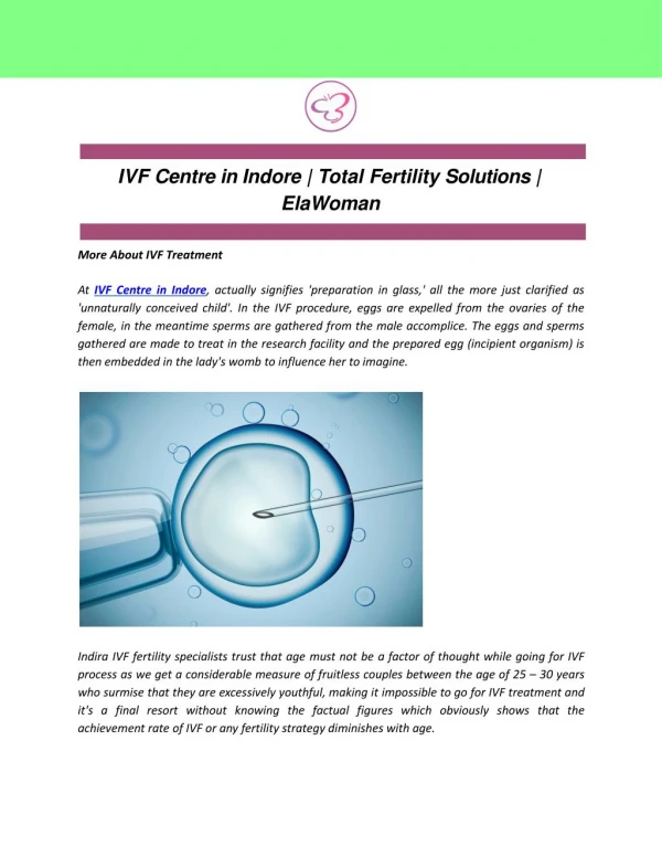 IVF Centre in Indore | Total Fertility Solutions | ElaWoman