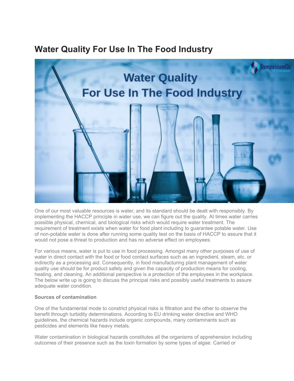 water quality for use in the food industry
