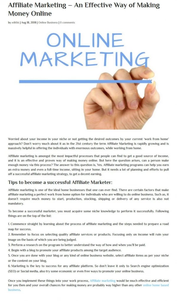 Affiliate Marketing â€“ An Effective Way of Making Money Online