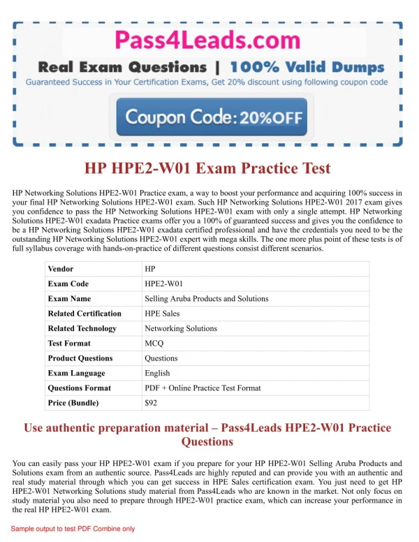 HP HPE2-W01 Exam Questions