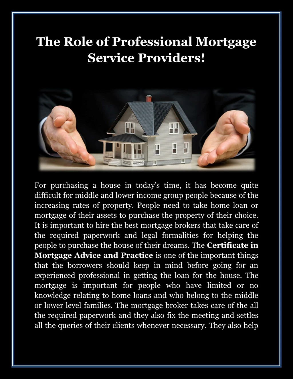 the role of professional mortgage service