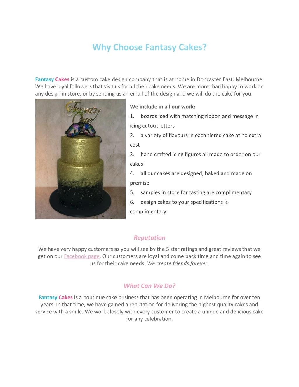 why choose fantasy cakes