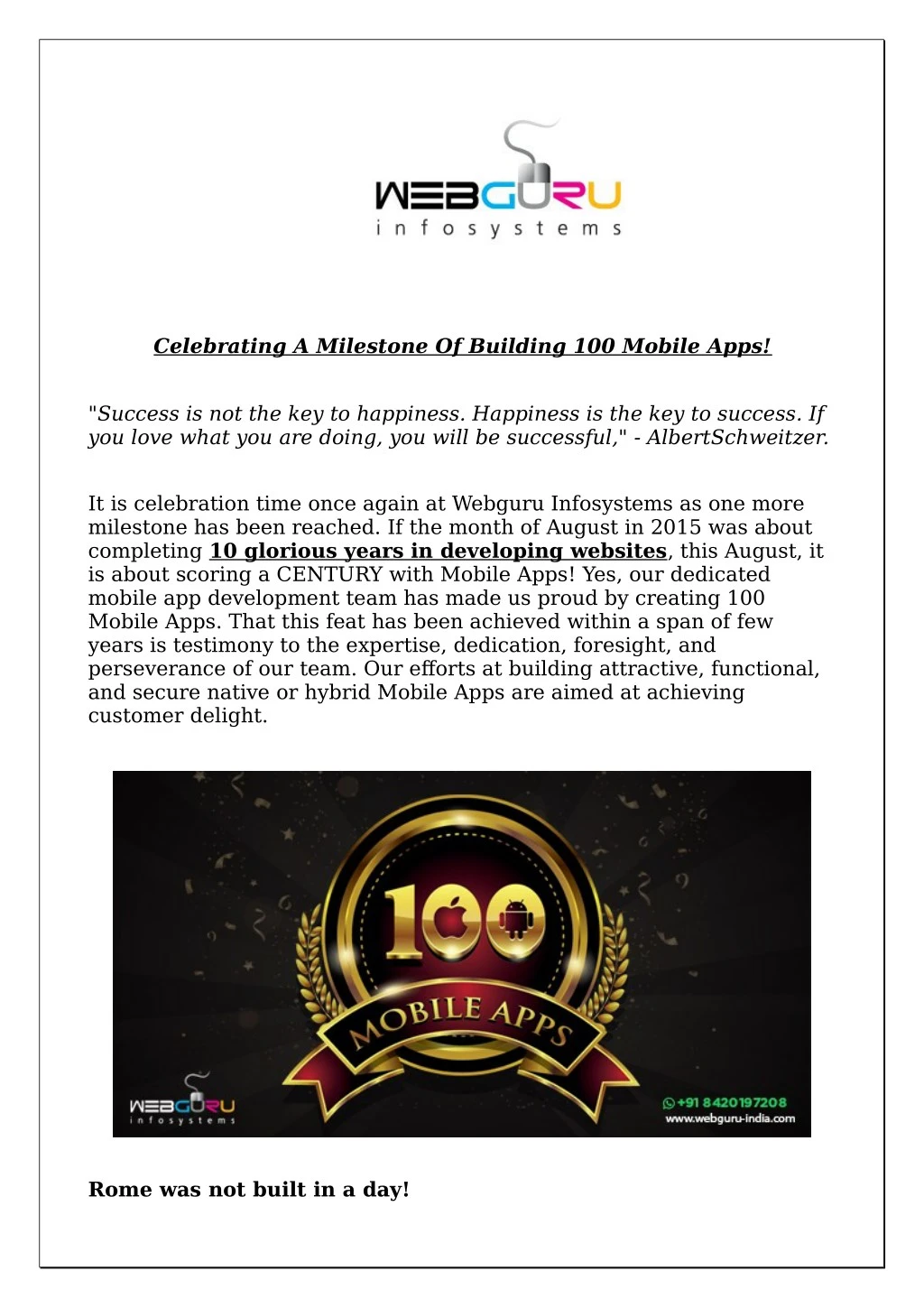 celebrating a milestone of building 100 mobile