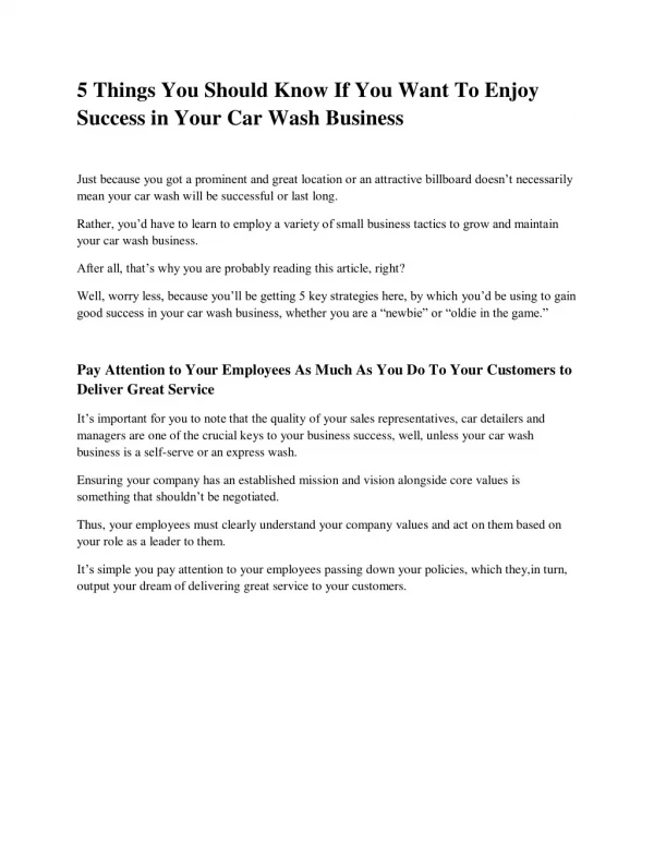 5 Things You Should Know If You Want To Enjoy Success in Your Car Wash Business