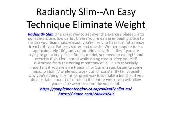 Radiantly Slim--Don’t Wait To Lose Weight