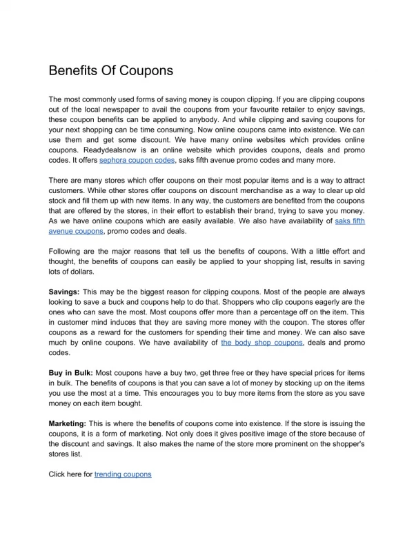 Benefits Of Coupons