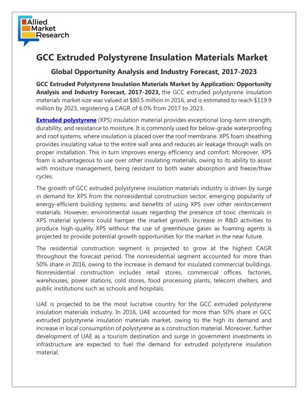 GCC Extruded Polystyrene Insulation Materials Market