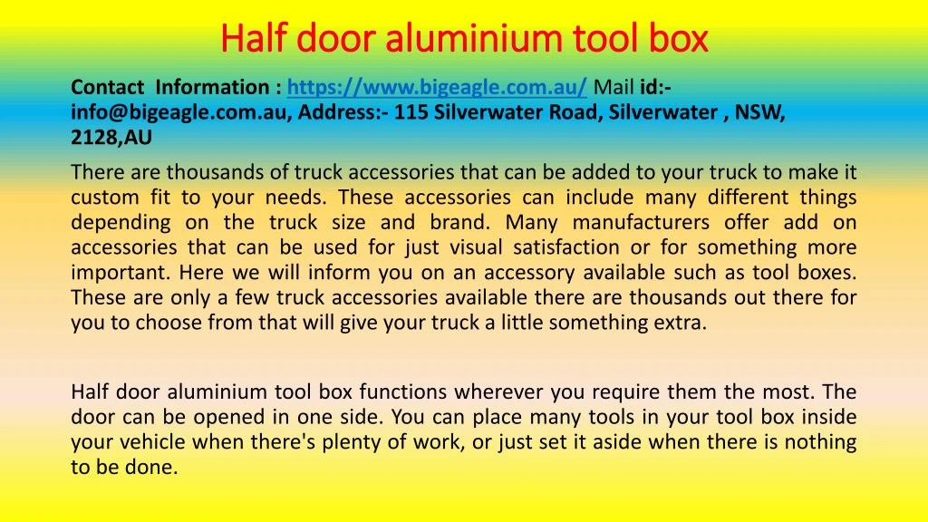 half door aluminium tool box