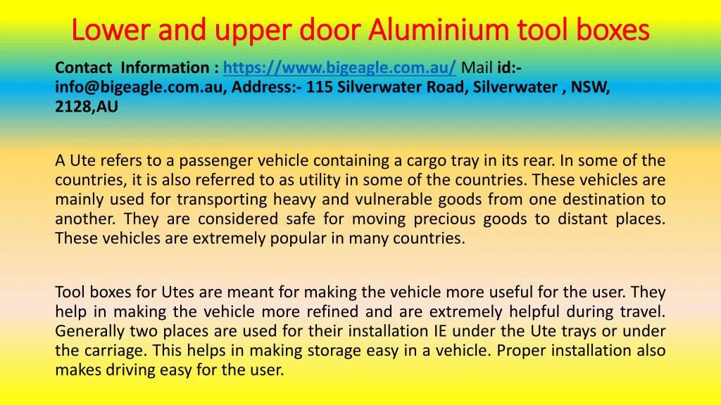 lower and upper door aluminium tool boxes