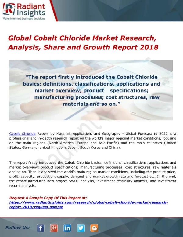 Global Cobalt Chloride Market Research, Analysis, Share and Growth Report 2018