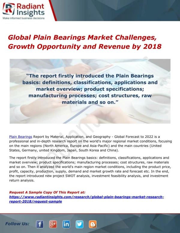 Global Plain Bearings Market Challenges, Growth Opportunity and Revenue by 2018