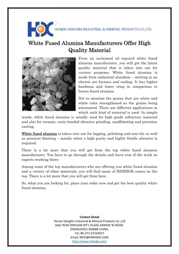 White Fused Alumina Manufacturers Offer High Quality Material